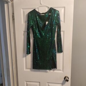 Fashion Nova Black and Green Sequin Dress